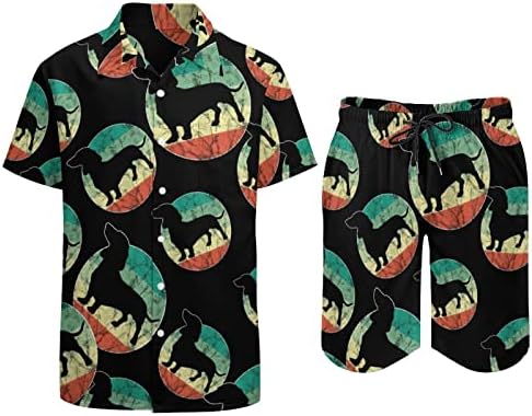 Slatka retro jazavčasti pas muški 2 komada plaža havajska gumba niz majicu i kratke hlače odijela