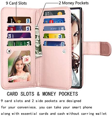 Njjex Galaxy Note 20 Ultra Case, za Samsung Note 20 Ultra 5G novčanik slučaj, [9 slota za kartice] PU Koža kreditni držač Folio Flip [odvojivi] Kickstand Magnetic phone Cover & Lanyard-Marble Pink