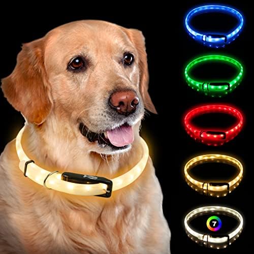 Novkin osvetljeni ovratnik za pse, punjivi 7 boja Mijeling Svjetlošću pasa ovratnik, vodootporan LED ovratnik za pse sjaj u mraku, napravite kućne ljubimce vidljive i sigurnost za noćno hodanje, vanjsko, kampiranje, za pse