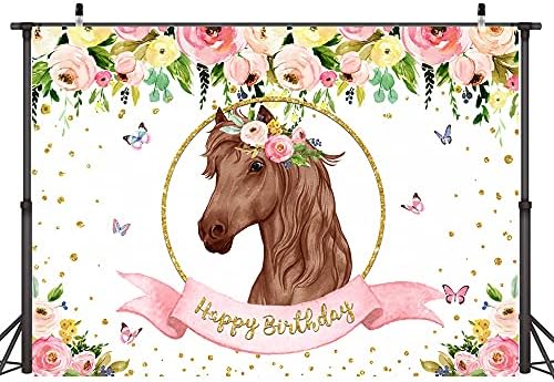 Ticuenicoa 7×5ft Cowgirl konj rođendan pozadina Pink cvjetni leptir Cowgirl Zapadni konj fotografija pozadini rumenilo Pink sedlo up rođendan tema Party Banner dekoracije