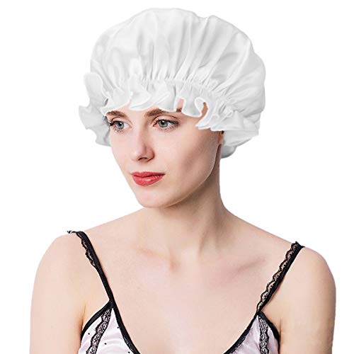 Moonsix ženska prirodna noćna noćna kapa satena kapa za spavanje elastična pokrivača poklopca za glavu za njegu kose, elastična, bijela