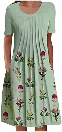 Ženske ležerne ljetne haljine plus veličina kratkih rukava s kratkim rukavima s džepovima Shirred cvjetni