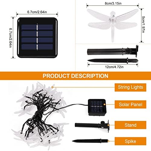 Bloomwin Dragonfly solarna svjetla solarna božićna svjetla vanjska vodootporna 30 LED 21.3ft toplo bijela