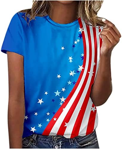 Američka zastava tiskane majice za žene, 2023. patriotski vrhovi 4. jula ljetna bluza kratki rukav V izrez