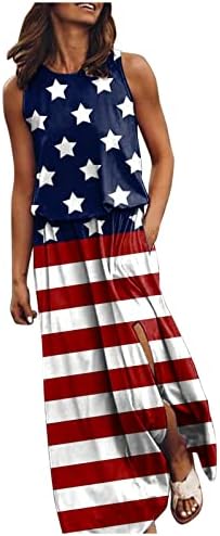 4. jula Haljine za ženska američka zastava Duga maxi haljina Boho ljeto Smještena Crewneck Beach Line Sunderss