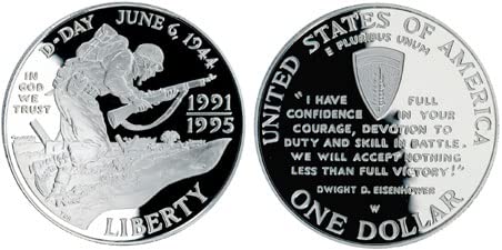 1991 W - 1995. Drugi svjetski rat Dvo-datirani 50. godišnjica Komemorativni dokazni dolar američki kovčani