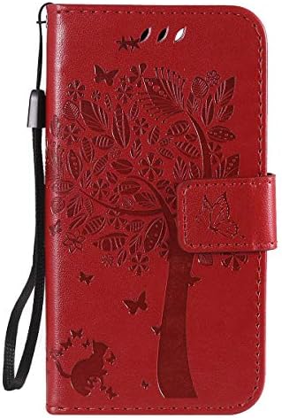 Xyx torbica za novčanik za LG K22 Plus, reljefni Cat Butterfly Flowers PU Koža Flip zaštitni poklopac futrole za telefon sa utorima za kartice za LG K22, Red
