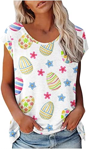 Košulje za uskršnju jaja za žene Ljeto casual okruglih kape za čahure za ruke Uskrs tiskani osnovni majica