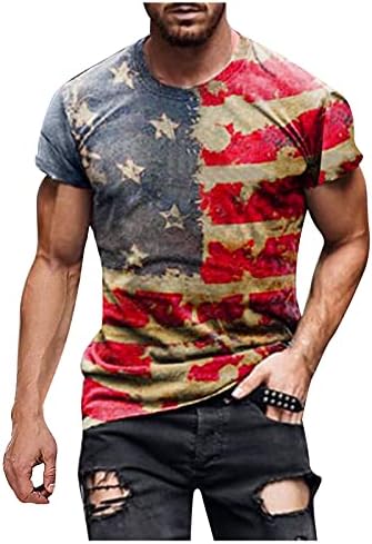 Muški vojnik kratkih rukava Dan Neovisnosti majica Američka zastava Ispis Crewneck Patriotske gornje zvijezde i pruge Majica Tržene košulje Crne prevelike majice