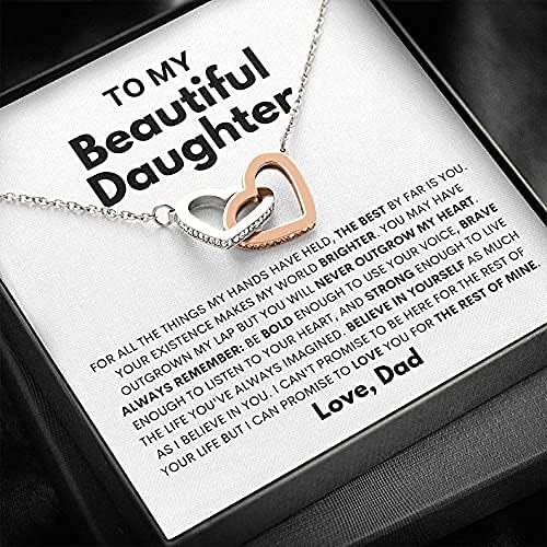 Ručno rađena ogrlica - poklon ogrlice za kćer iz tate, rođendan sa ogrlicama za zaključavanje srca, Božić,
