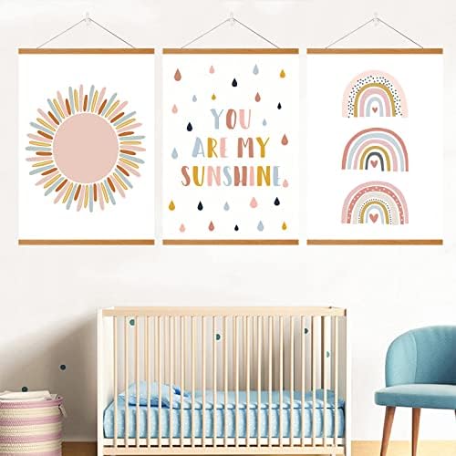 3 Pack Magnetic Poster vješalica Frame Sunshine Rainbow Canvas Wall Art Nursery Wall Art Prints Boho Nursery
