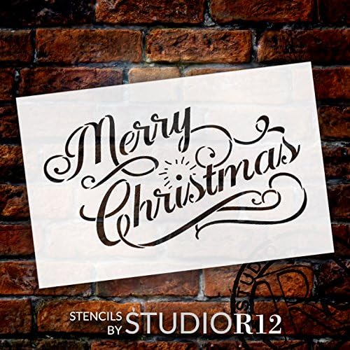 Sretan Božić šablon StudioR12 | kurziv skripta Holiday Word Art / Diy Home Decor | Paint drveni znakovi