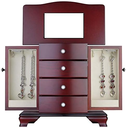RR okrugle kutije za nakit bogatog dizajna - od punog drveta sa 2 kutije sa ogledalom smeđe i bijele boje