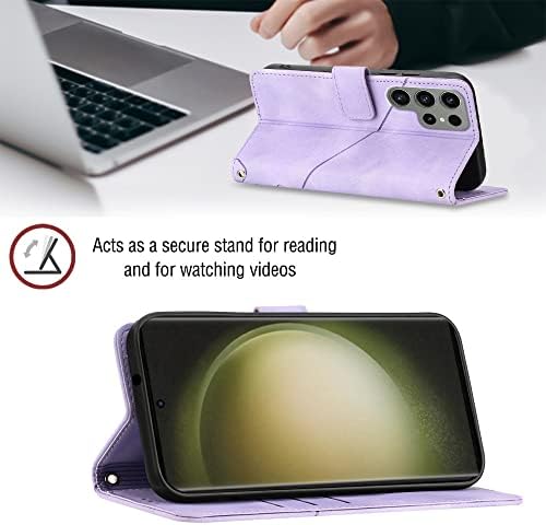 Onv torbica za novčanik za Samsung Galaxy S23 Ultra-jednobojna kožna preklopna futrola za telefon sa držačem