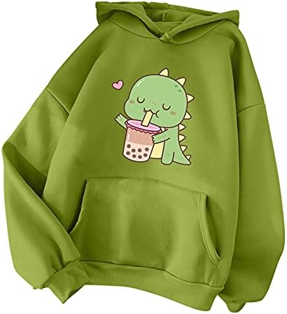 Frog Dinosaur Hoodie za žene prevelizirani slatki pulover s dugim rukavima kawaii dukseri za zvezu na vrhu crtane dukseve tinejdžeri djevojke