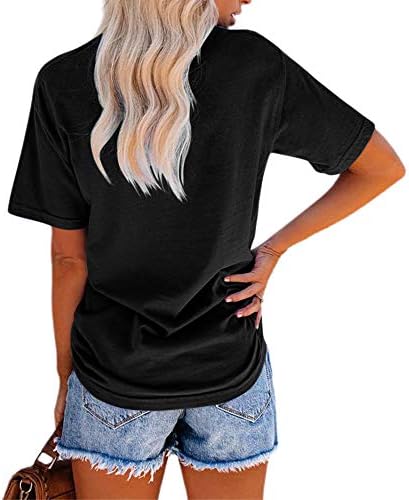 Niubia ženska slova Print Basic Crew Neck Tee ljetna majica s kratkim rukavima s džepovima labavi vrhovi