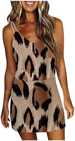lcziwo ženske Ležerne haljine 2023 Leopard Print špageti remen V izrez Mini havajske haljine na plaži bez