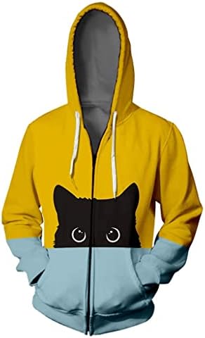 Lover Cat Print Hoodie Hip Hop patentni zatvarač Otišeni bluza s dugim rukavima kaput Chunky pleteni džemper