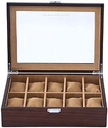 TYXL Drvena kutija za sat kutija za odlaganje nakita višeslojna prozirna staklena vitrina drvo zrno 10 kutija za sakupljanje smeđa podstava za muškarce i žene