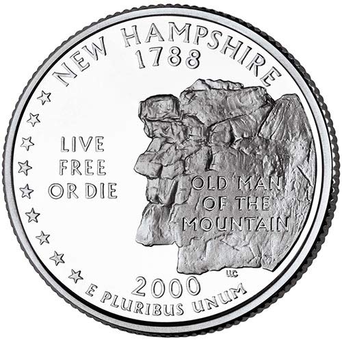 2000 S srebrni dokaz New Hampshire State Quarter Chort Concirculirano američki metvica