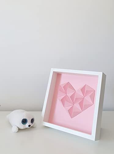 Srce zid umjetnost za rasadnik beba soba sa ručno rađenim Origami prikazan u Bijelom MDF okvir ljubavi srce