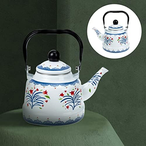 Doitool uredski dekor vintage dekor emajl čaj za čaj za čaj od prekrasnog tiskanog emajla čajnik za kuhanje