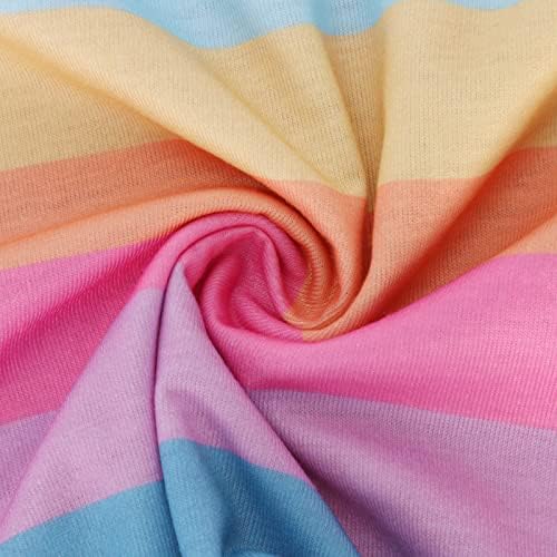 Ženski prugasti Crop Tops rever ovratnik dugme gore kratki rukav Tee Shirt modni slatki Rainbow Stripe Tops