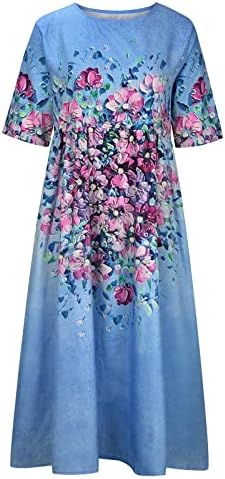 Ljetne haljine za žene 2023 trendi Sakrij stomak cvjetni okrugli vrat kratki rukav labava Maxi haljina na