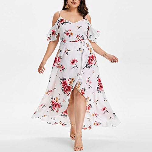 Ženska Casual haljina Plus Size cvjetna traka za špagete V izrez hladni rameni kratki rukav linija Maxi večernja haljina
