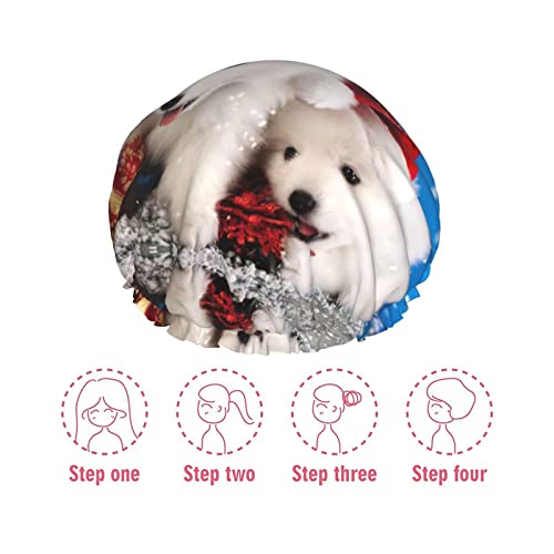 Sretan božićni bijeli snježni pas tiskani poklopac za tuširanje, vodootporne kape za nevernu upotrebu za žene, muškarce, dječake i djevojke Spa salon