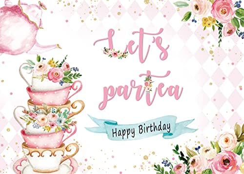 Hajde da Partea pozadina Spring Pink cvjetna čajanka Sretan rođendan fotografija pozadina slatka djevojčica tuš Rođendanska zabava popodne čaj torta Tabela dekoracije 7x5ft