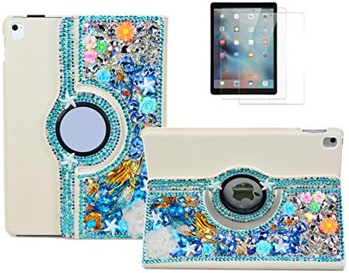Stenes Bling Case kompatibilan sa iPad 10.2 inča 7. Gen 2019 - stilski - 3D ručno rađeni kristalni sirena cvijeća cvjetna futrola za rotirajuće mjere sa pametnim poklopcem Automatsko spavanje / buđenje - mornarsko plavo