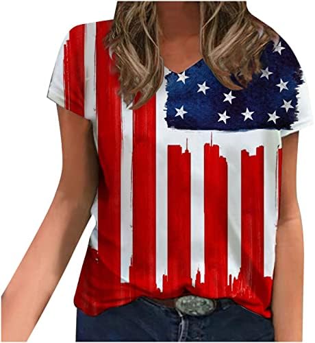 Teen Girls Američki prugasti grafički tees V izrez bluza Thirts kratki rukav Ležerni jeseni ljetni ties 2023 odjeća 8o