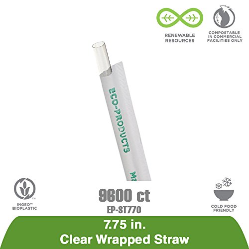 Eko-proizvodi EP-ST772 zelene biljne plastike obnovljive i Kompostabilne omotane slamke, dužine 7-3/4