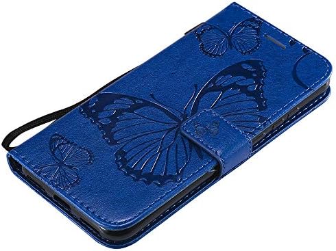 Hmtechus Y6 Pro 2019 Case Elegant Embossed Butterfly Card Slots Bookstyle Novčanik PU Koža magnetno zatvaranje Flip postolje Shockproof kompatibilni Huawei Y6 2019 / Honor 8A veliki leptir plavi KT