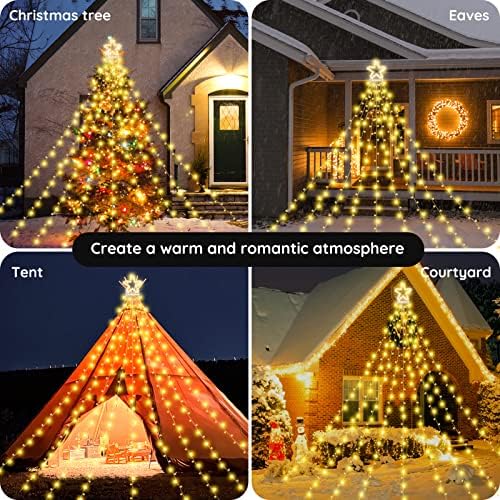 Božićni ukras String String, 317 LED 11,5ft Svjetla stabla sa gornjom zvijezdom, 8 rasvjetnih modova Vodootporna zatvorena i vanjska svjetla za božićne zvijezde za dvorište za dvorište za turistički odmor
