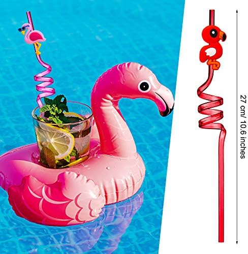 24 komada Flamingo slamke za višekratnu upotrebu Luau havajske bazenske slamke duge plastične ukrasne slamke za piće za rođendansku zabavu Havajska zabava favorizira dekoracije stola