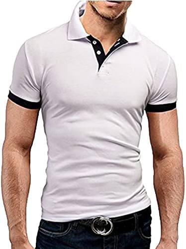 WENKOMG1 Muška pamučna kontrastna kragna kratki rukav aktivna Polo majica, ljetna Ležerna obična boja Slim