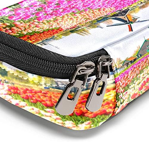 Cvjetna polja i vjetrenjača kožna torbica za olovku sa dvostrukom patentnim zatvaračem torba za pohranu