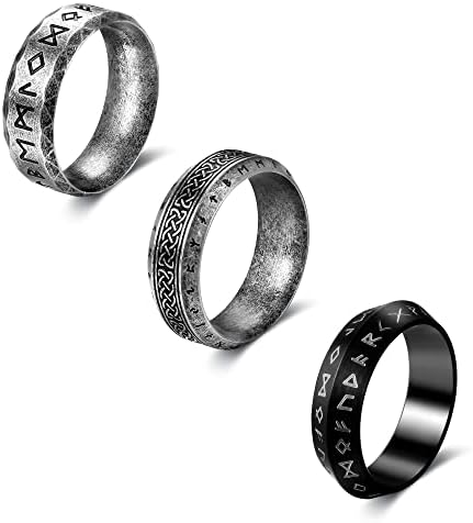 Dochais 3kom Viking prstenovi za muškarce, Nordijski Viking Rune muški prstenovi od nehrđajućeg čelika Vintage