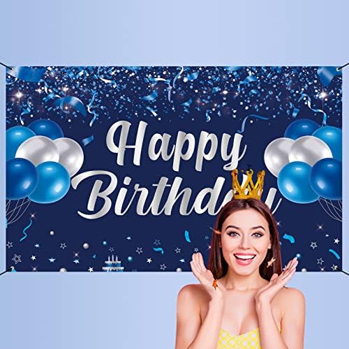 Trgowaul Happy Birthday Banner pozadina, plave i srebrne dekoracije za rođendanske zabave, potrepštine za