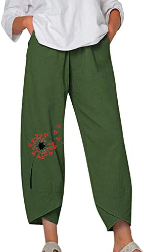Casual capri pantalone za žene široka noga pamučna posteljina Capri pant cvjetni print plus veličine vrećice