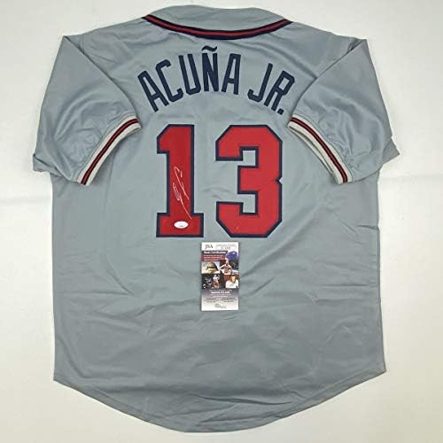 Autographied / potpisan Ronald Acuna Jr. Atlanta Sivi bejzbol dres JSA COA