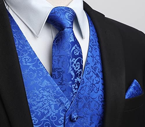 Hisdern 3pc Muški paisley cvjetni žakard odijelo prsluk i kravat i džepni kvadrat formalni prsluk za tuxedo