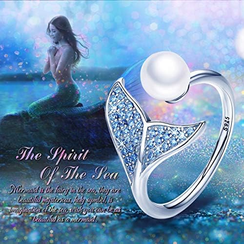 Mermaid rep prsten, S925 srebra Dolphin rep podesivi prst prsten za žene djevojke otvoreni prsten sa plavim