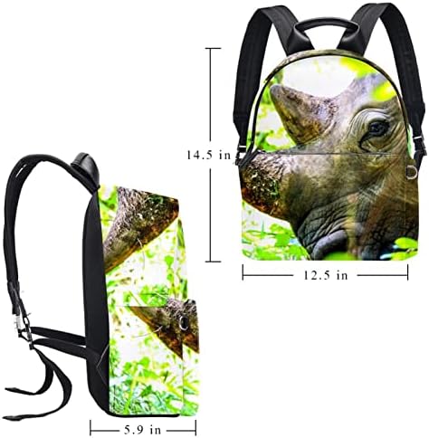 Tbouobt kožni putni ruksak lagani laptop ležerni ruksak za žene muškarci, životinjski nosorog