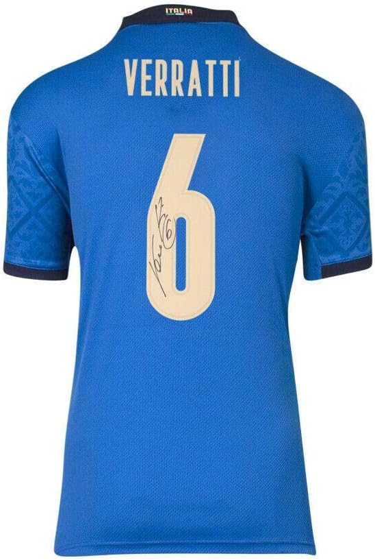 Marco Verratti potpisao je Italijanska majica - 2020-21, dom, broj 6 Autograph Jersey - autografrovani nogometnice