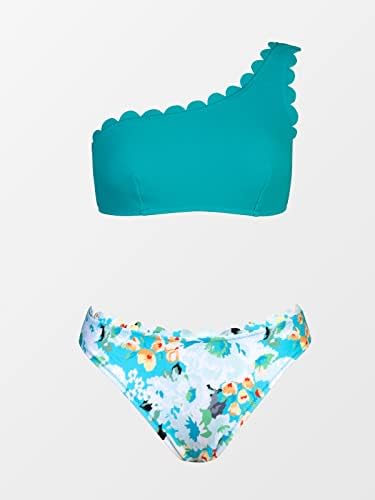 Cupshe ženska solidna valovita ivica jedno-ramena bikini postavljena kiša latica