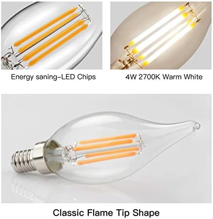 ohderii Candelabra LED Sijalice, E12 Base 4W luster filament sijalice za sveće 400 lumena 2700k toplo bijele