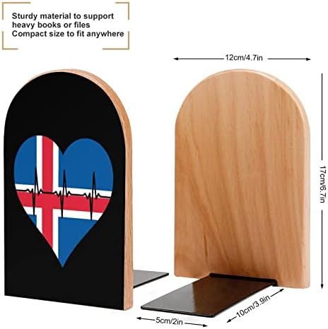 Love Island Heartbeat Wood dekorativni Bookends Non-Skid knjiga kraj za police 1 par 7 X 5 inč